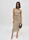 LEOPARD SMOCKING MIDI DRESS- TAUPE