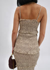 LEOPARD SMOCKING MIDI DRESS- TAUPE