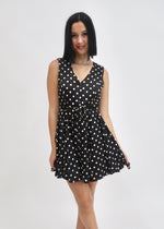 POLKA DOT FLARE MINI DRESS- BLACK