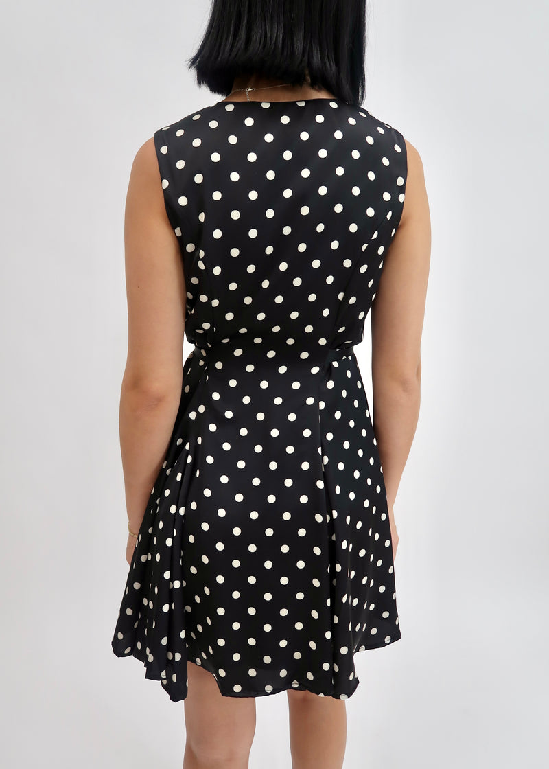 POLKA DOT FLARE MINI DRESS- BLACK