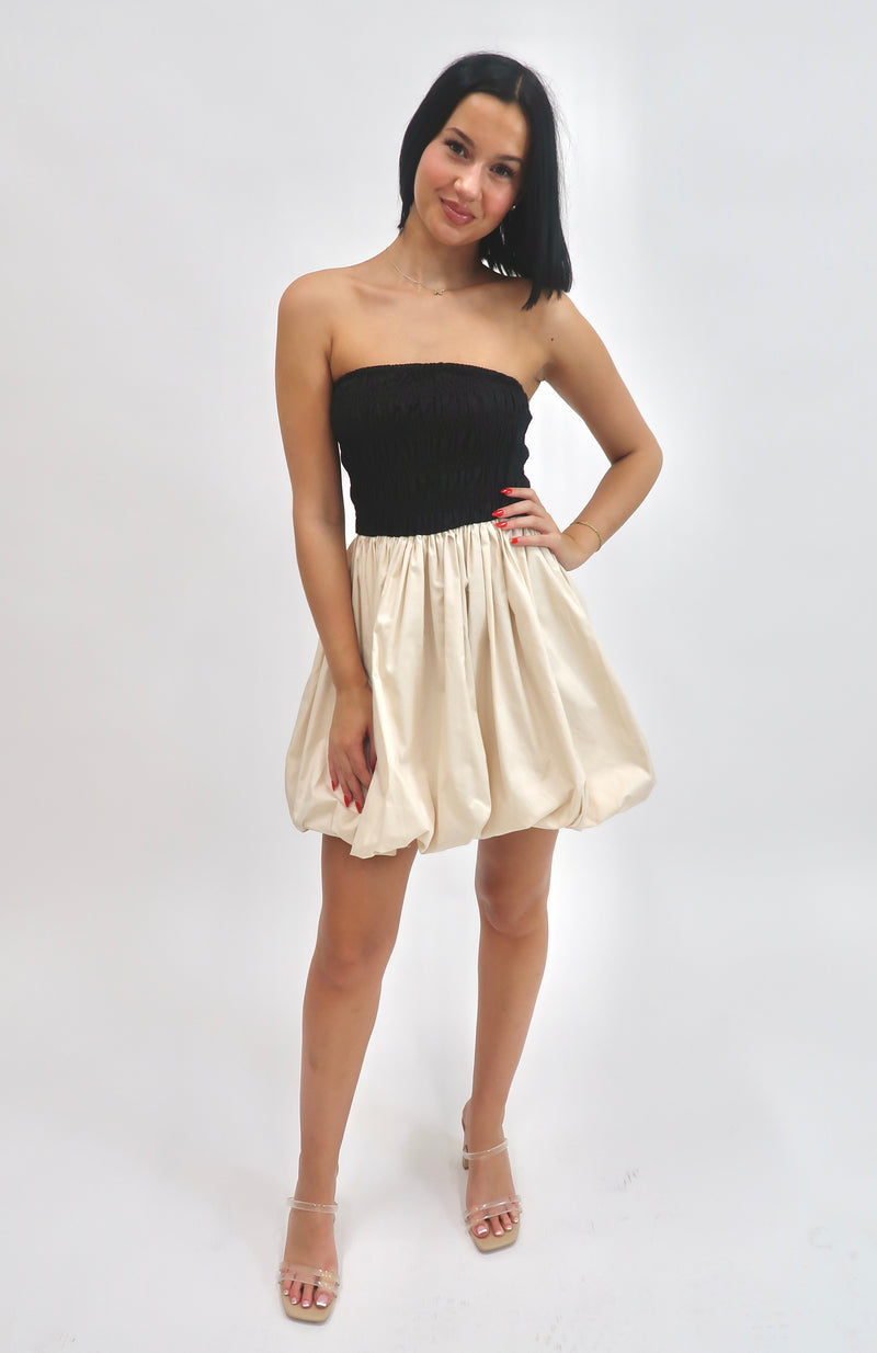 CAMILLE 2-TONE BUBBLE DRESS- BLACK/CREAM