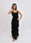 JOLIE RUFFLED METALLIC MAXI- BLACK