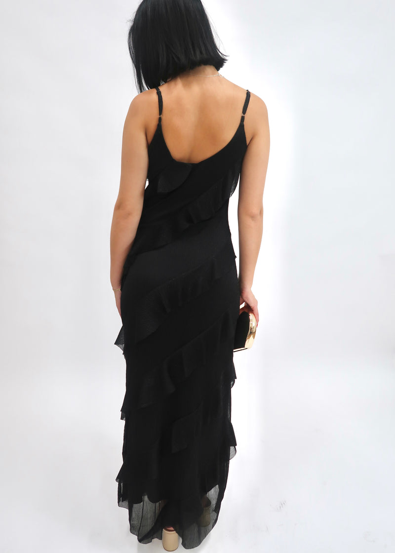 JOLIE RUFFLED METALLIC MAXI- BLACK