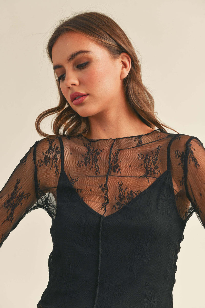 LACE OVERLAY TOP- BLACK