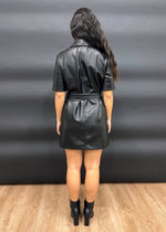 SASH TIE VEGAN LEATHER DRESS- BLACK