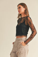 LACE OVERLAY TOP- BLACK