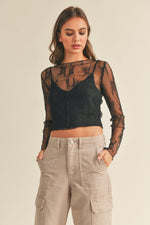 LACE OVERLAY TOP- BLACK