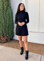 EVEN PLEATED SWEATER DRESS- BLACK