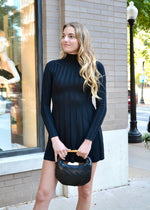 EVEN PLEATED SWEATER DRESS- BLACK