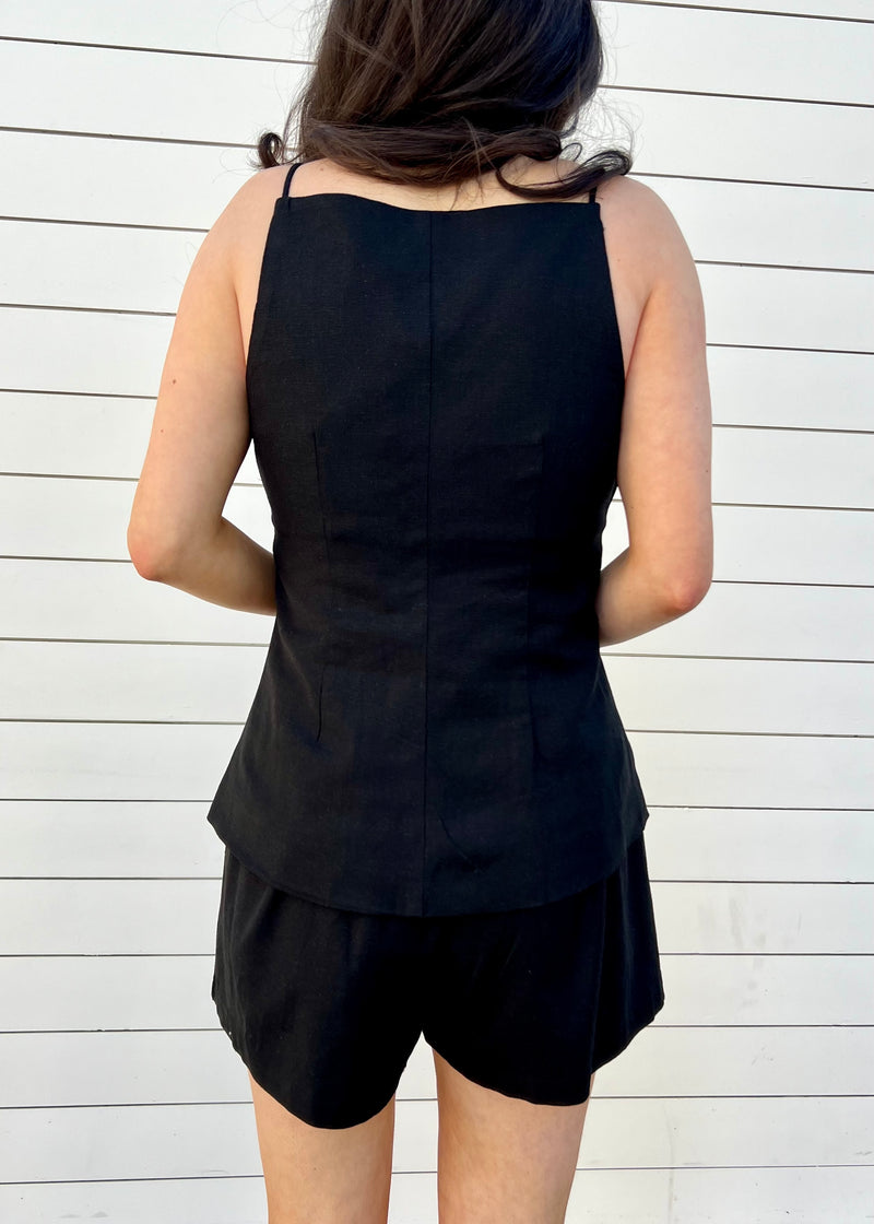 LINEN VEST- BLACK