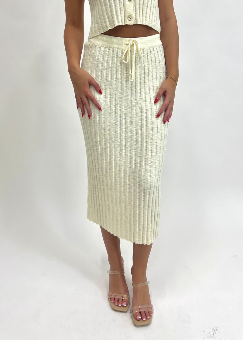 RIBBED KNIT MIDI SKIRT- CREAM