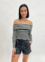 BON STRIPED OFF SHOULDER KNIT- BLACK/WHITE