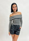 BON STRIPED OFF SHOULDER KNIT- BLACK/WHITE