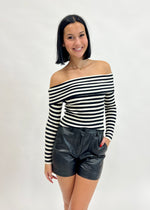 BON STRIPED OFF SHOULDER KNIT- BLACK/WHITE