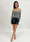 BON STRIPED OFF SHOULDER KNIT- BLACK/WHITE