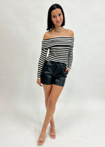 BON STRIPED OFF SHOULDER KNIT- BLACK/WHITE