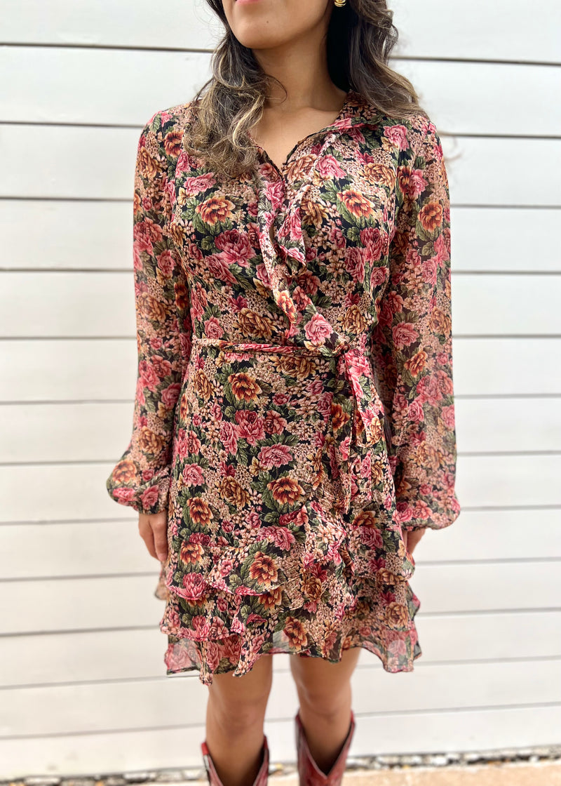 VINTAGE ROSE RUFFLE DRESS- ROSE