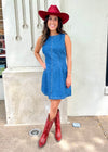 ROUND NECK DENIM DRESS- DENIM