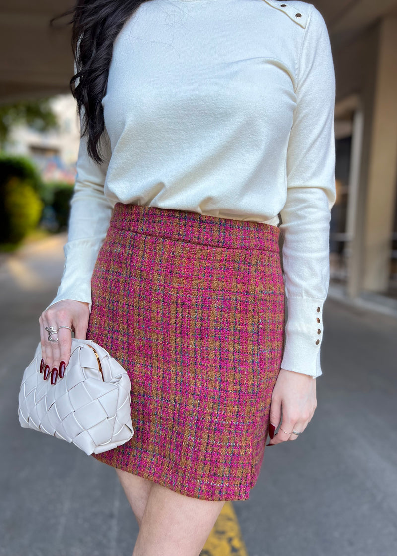 TWEED MINI SKIRT- PLUM/CAMEL