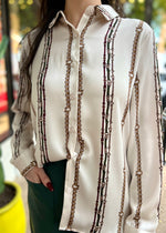 LINK PRINT SATIN BLOUSE- IVORY MULTI