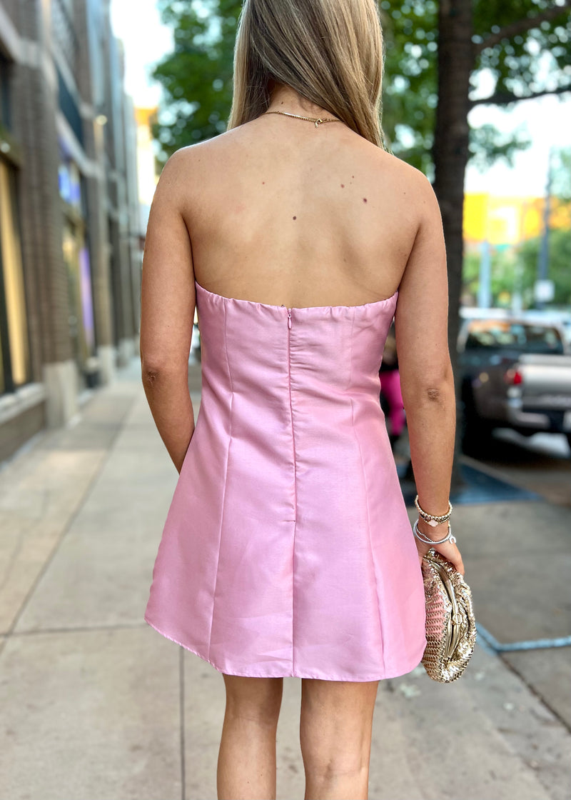 POLLY MINI STRAPLESS DRESS- PINK