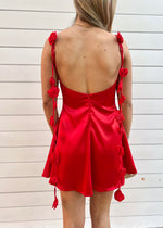 ROSETTE SATIN MINI DRESS- RED