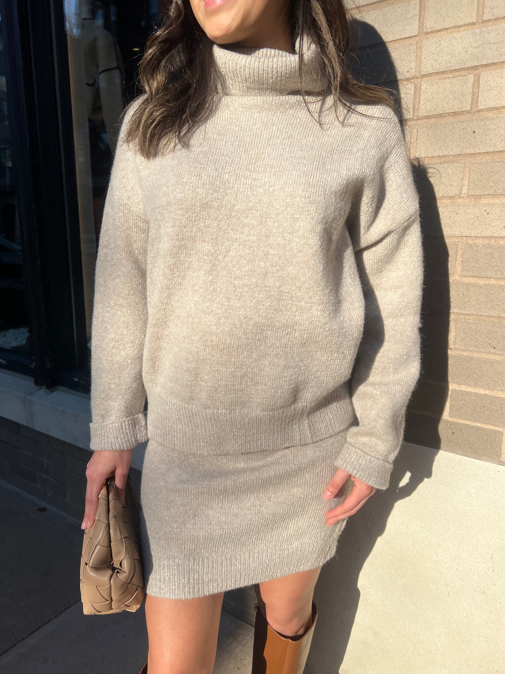 COZY TWO TONE KNIT SWEATER- OATMEAL