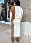 COLORBLOCK SWEATER SKIRT- IVORY/BROWN