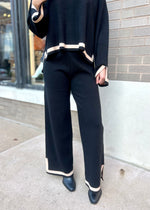 CONTRAST WIDE LEG SWEATER PANT- BLACK/TAUPE