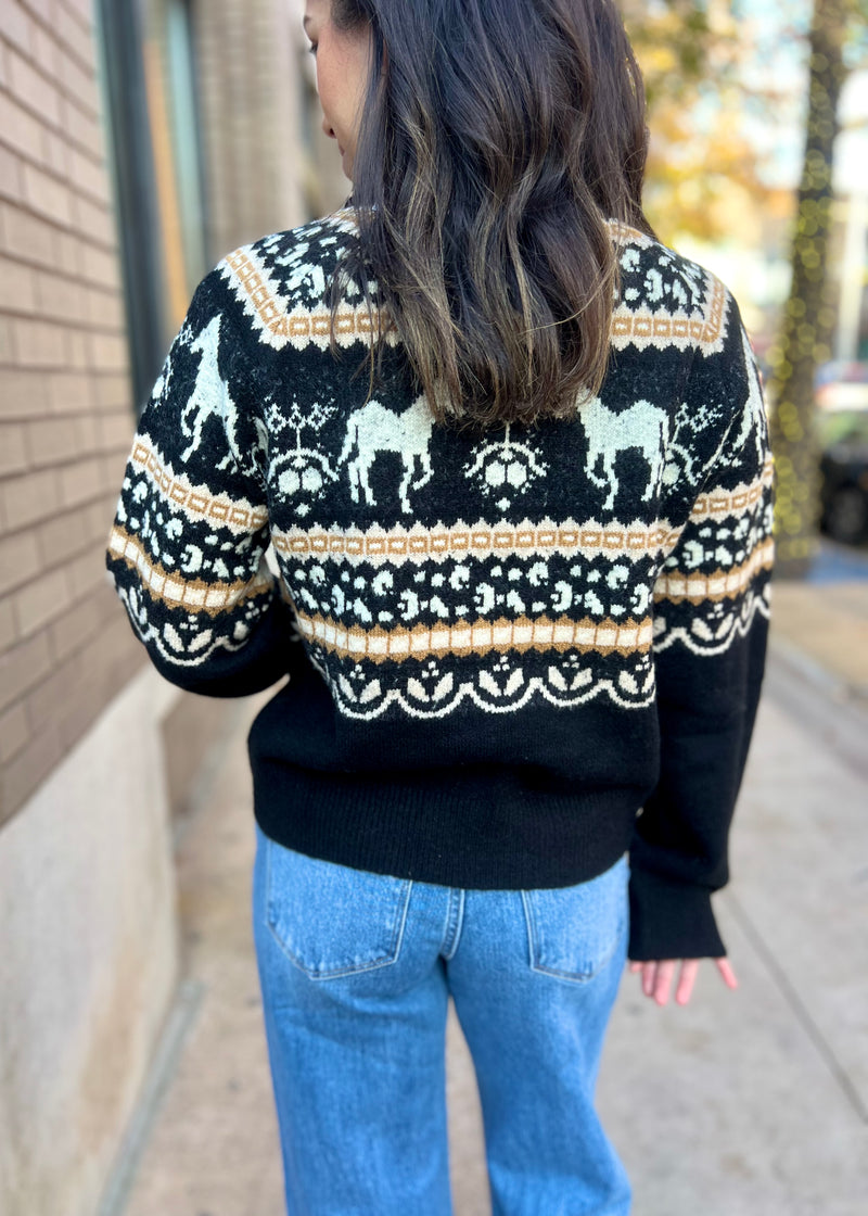 HORSE FAIR ISLE SWEATER- BLACK