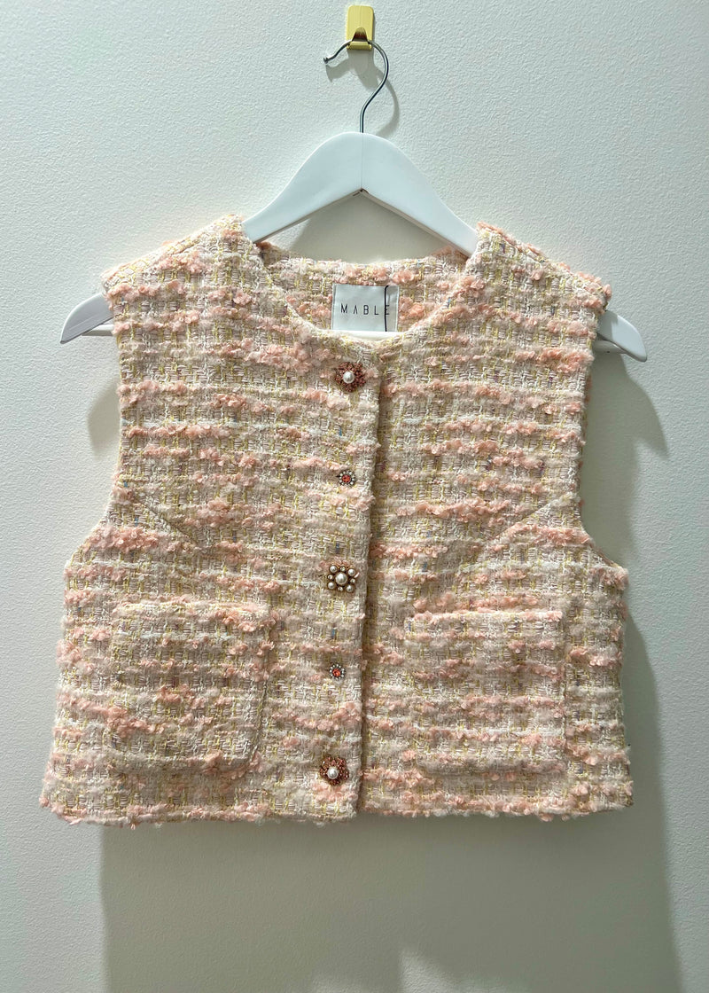 TWEED JEWELED VEST- BLUSH