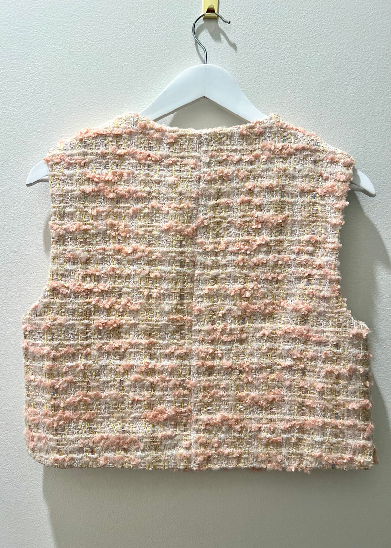 TWEED JEWELED VEST- BLUSH