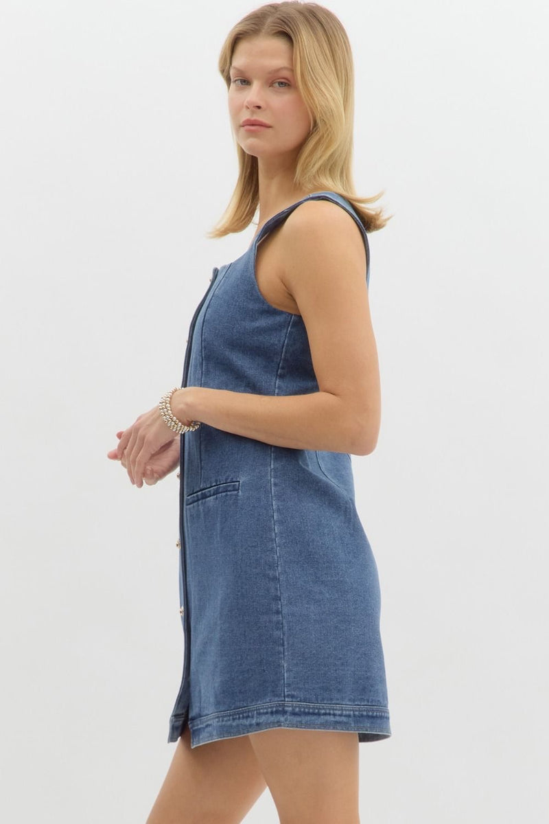 DENIM GOLD BUTTON DRESS- DENIM