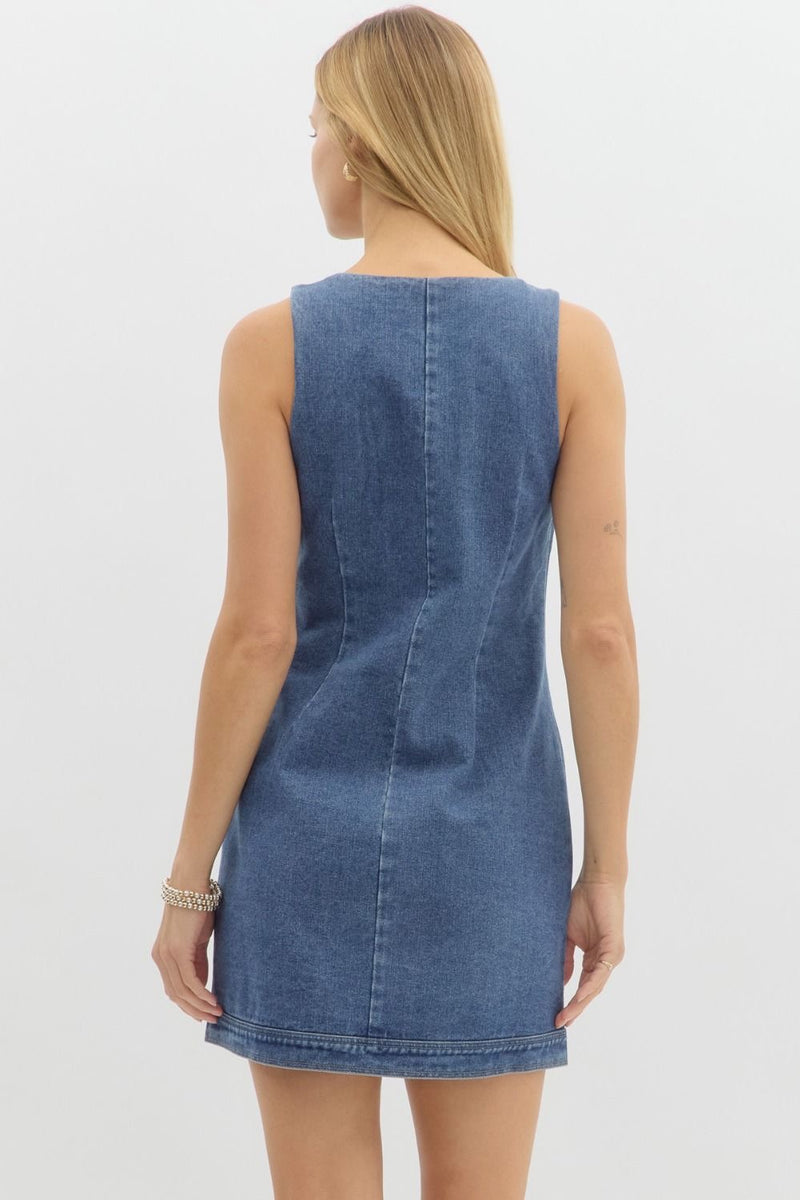 DENIM GOLD BUTTON DRESS- DENIM