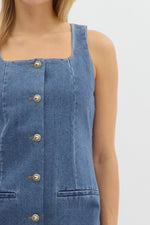 DENIM GOLD BUTTON DRESS- DENIM