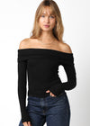 REBECCA OFF SHOULDER RIBBED TOP- BLACK