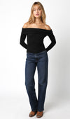 REBECCA OFF SHOULDER RIBBED TOP- BLACK