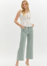 WIDE LEG DENIM W/ PEARL SIDES- SEAFOAM