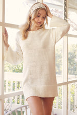 KNIT TUNIC SWEATER DRESS- CREAM