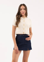 GOLD BUTTON CROPPED CARDIGAN- CREAM