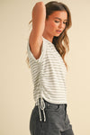 STRIPED RUCHED TEE- SAGE