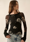 FLORAL MESH TOP- BLACK