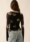 FLORAL MESH TOP- BLACK