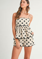 LINEN POLKA DOT SHORTS- BLACK