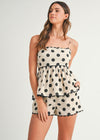 LINEN POLKA DOT PEPLUM- BLACK