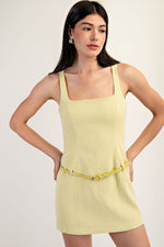 LUREX TEXTURED MINI DRESS- LIME YELLOW