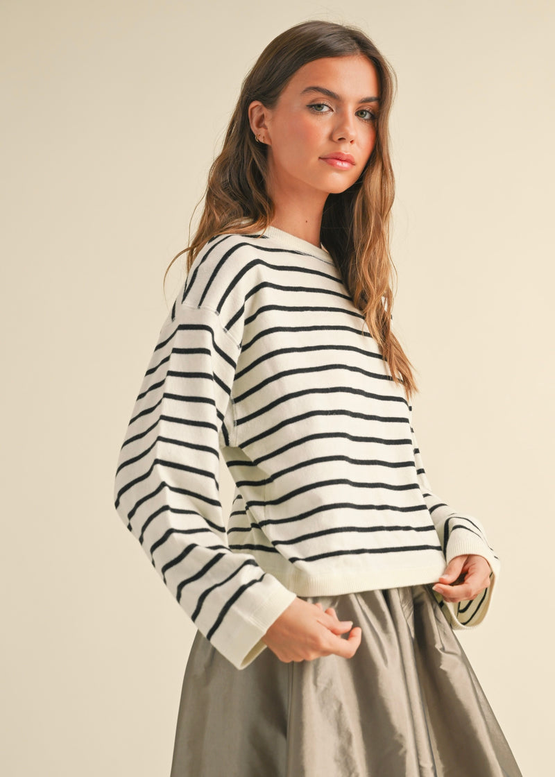 SOFIE STRIPED KNIT SWEATER- WHITE/BLK