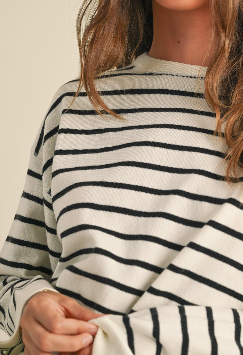 SOFIE STRIPED KNIT SWEATER- WHITE/BLK