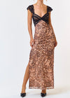 LACED LEOPARD MESH MAXI DRESS