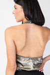 METALLIC SATIN HALTER BODYSUIT- GOLD